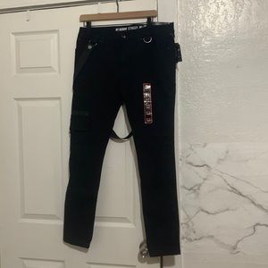 Black slim fit jean with suspenders